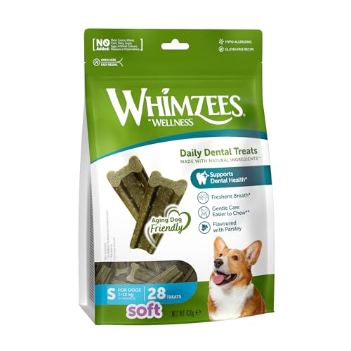 WHIMZEES By Wellness Soft, Kaustangen für kleine Hunde zur Zahnpflege, Größe S, 28 Stück, weiche Textur, geeignet für alternde Hunde, ohne Zuckerzusatz, getreidefrei von WHIMZEES