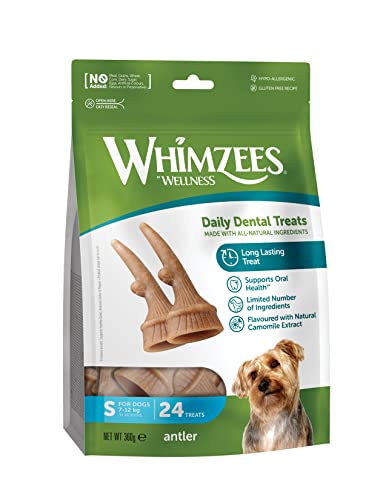 WHIMZEES By Wellness Antler, geweihförmiger Hundesnack für kleine Hunde, Größe S, 24 Stück, wirkt ruhigend, ohne Zuckerzusatz, getreidefrei, natürlich, fettarm von WHIMZEES