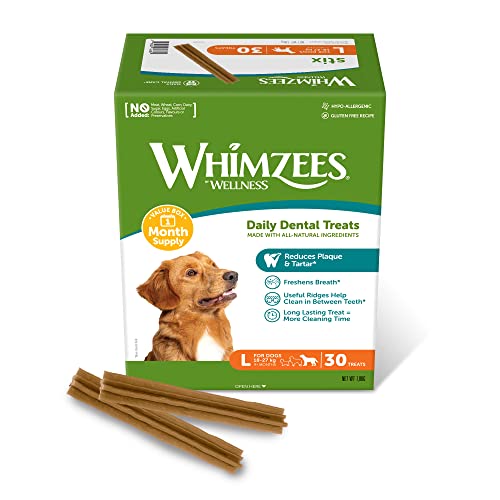 WHIMZEES By Wellness Stix, Kaustangen für große Hunde zur Zahnpflege, Größe L, 30 Stück (Monatspackung), ohne Zuckerzusatz, getreidefrei, natürlich, fettarm von WHIMZEES