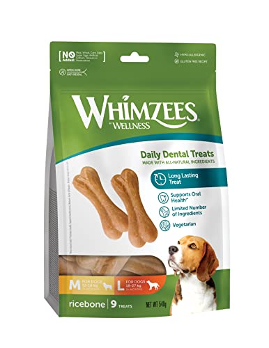 WHIMZEES by Wellness Reisknochen, Kauknochen für große Hunde, Hundesnack zur Zahnpflege, Größe M/L, 9 Stück, ohne Zuckerzusatz, glutenfrei, natürlich, fettarm von WHIMZEES