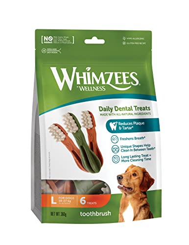 WHIMZEES By Wellness Zahnbürste, Kaustangen für große Hunde, Hundesnack zur Zahnpflege, Größe L, 6 Stück, ohne Zuckerzusatz, getreidefrei, natürlich, fettarm von WHIMZEES