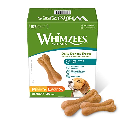 WHIMZEES By Wellness Reisknochen, Kauknochen für große Hunde, Hundesnack zur Zahnpflege, Größe M/L, 20 Stück, 360 g, ohne Zuckerzusatz, glutenfrei, natürlich, fettarm von WHIMZEES