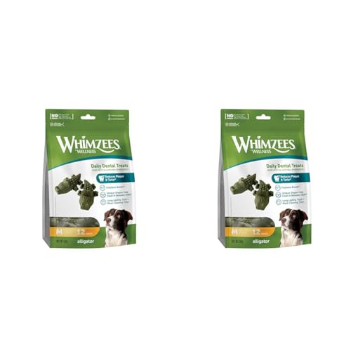 WHIMZEES by Wellness Krokodil, natürliche, getreidefreie Zahnpflegesnacks, Kaustangen für mittelgroße Hunde, 12 Stück, Größe M (Packung mit 2) von WHIMZEES