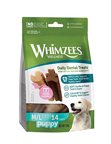 WHIMZEES By Wellness Puppy Stix, Kauknochen für große Welpen, Hundesnack zur Zahnpflege, Größe M/L, 14 Stück, ohne Zuckerzusatz, getreidefrei, natürlich, fettarm von WHIMZEES