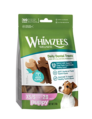 WHIMZEES by Wellness Puppy Stix, Kauknochen für kleine Welpen, Hundesnack zur Zahnpflege, Größe XS/S, 28 Stück, ohne Zuckerzusatz, getreidefrei, natürlich, fettarm von WHIMZEES