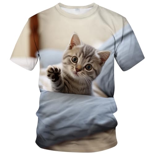 WHNBCW Lustiges süßes Katzen-T-Shirt mit Tiergrafik, Beige, 4X-Large von WHNBCW