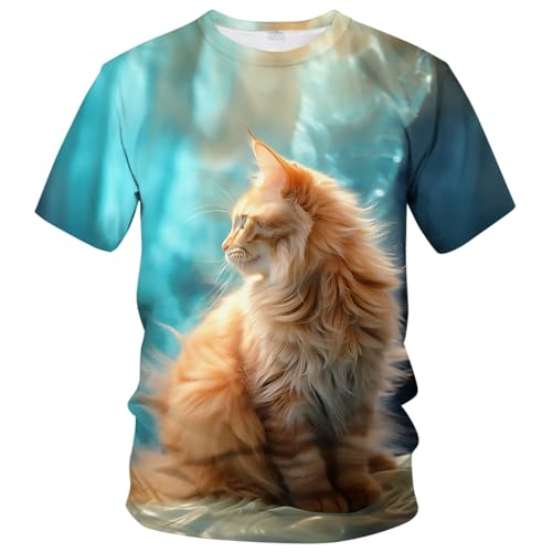 WHNBCW Lustiges süßes Katzen-T-Shirt mit Tiergrafik, Blau, 4X-Large von WHNBCW