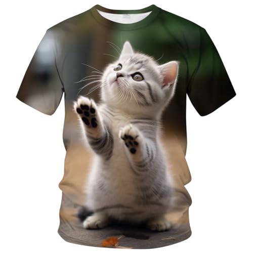 WHNBCW Lustiges süßes Katzen-T-Shirt mit Tiergrafik, Braun, 4X-Large von WHNBCW