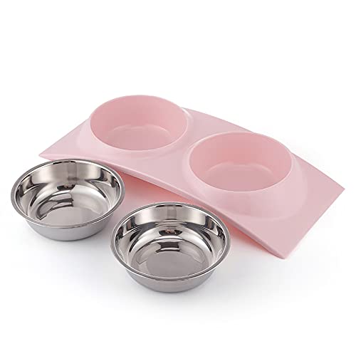 Gamelle Double Nourriture Bols Pour Chien Chat en Acier Lnoxydable Animaux Feeder BOL Antidérapante Nourriture Pour Animaux de Compagnie et Approvisionnement d’EAU ( Color : Pink ) von WHSPORT