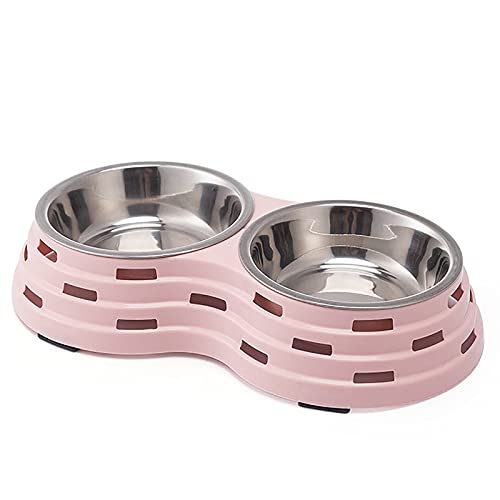 WHSPORT Futternapf Hunde Katzen, Edelstahl Katzen Napfset, Futternäpfe Katzenfutter, Doppel Hundenapf Katzennapf aus Edelstahl, für Katzen & kleine Hunde (Color : Pink) von WHSPORT