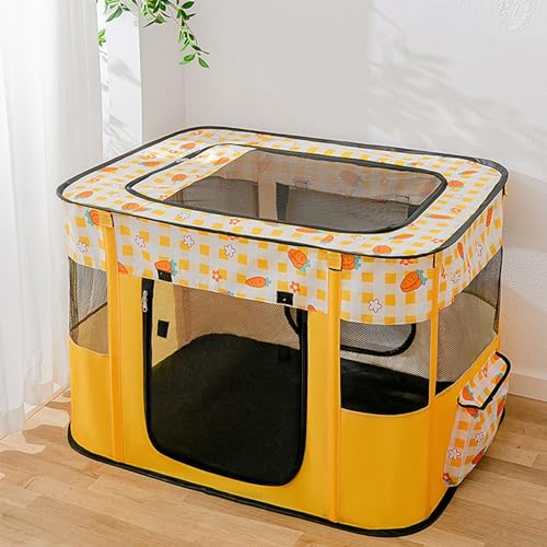 Tragbarer Katzenlaufstall, Faltbarer Rechteckiger Laufstall für Welpen, Kreißsaal für Kleine Haustiere Atmungsaktives (Color : Yellow, Size : L) von WHYATT