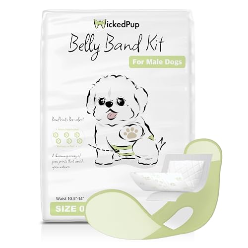 WICKEDPUP Bauchband-Set für männliche Hunde, 50 Windeleinlagen und 1 wiederverwendbarer Wickel für Rüden (Größe 0) von WICKEDPUP