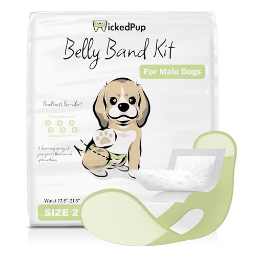 WICKEDPUP Bauchband-Set für männliche Hunde, 50 Windeleinlagen und 1 wiederverwendbarer Wickel für Rüden (Größe 2) von WICKEDPUP