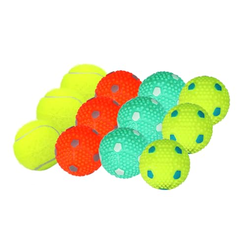 WIGGLYTAIL Hundebälle, 12 Stück, 9 Latexbälle und 3 Tennisbälle für kleine und mittelgroße Hunde, für automatischen Hundeballwerfer (5,1 cm) von WIGGLYTAIL