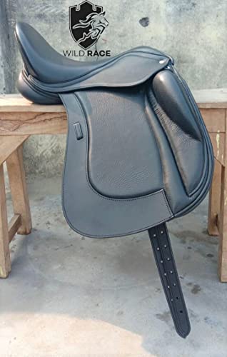 WILD RACE Leder-Dressur-Doppelblatt-Wechselkopfeisen-Sattel/Leather Dressage Double Flap Changeable Gullets Saddle (17.5") von WILD RACE