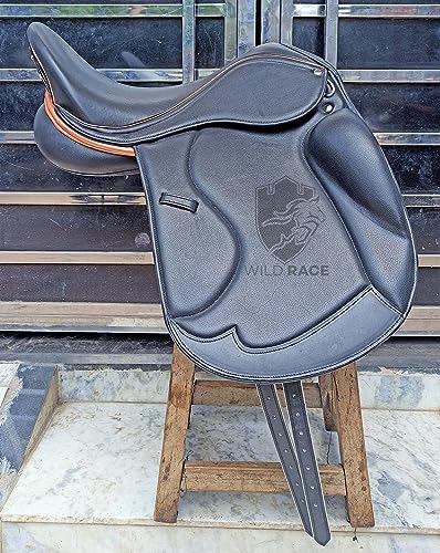 WILD RACE Leder-Dressur-Doppelblatt-Wechselkopfeisen-Sattel/Leather Dressage Double flap Changeable Gullets Saddle (17.5") von WILD RACE