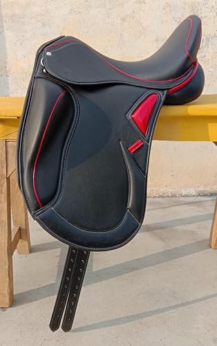 WILD RACE Leder-Dressur-Monoflap-Wechseleisensattel/Leather Dressage Monoflap Changeable Gullets Saddle (17", Schwarz (Black)) von WILD RACE