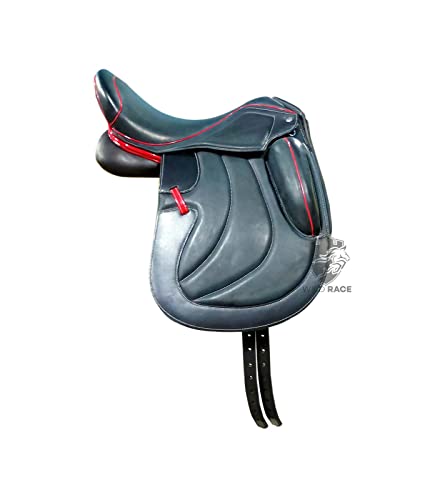 WILD RACE Leder-Dressur-Monoflap-Wechseleisensattel / Leather Dressage Monoflap Changeable Gullets Saddle (17.5") von WILD RACE