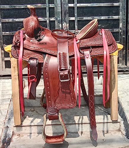 WILD RACE Premium Leder Western Roping Ranch Pferdesattel/Premium Leather Western Roping Ranch Horse Saddle (17") von WILD RACE