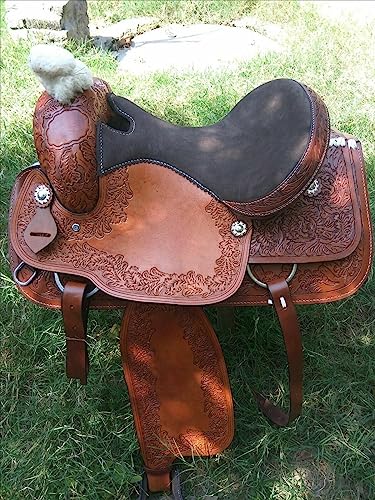 WILD RACE Premium Westernleder Pferdesattel, Wildledersitz/Premium Western Leather Horse Saddle Suede Seat (14") von WILD RACE