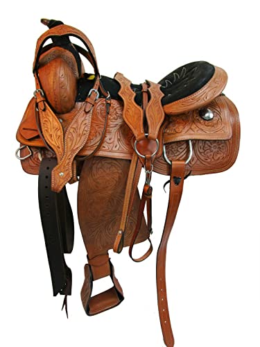 WILD RACE Premium Westernleder-Pferdesattel Wildledersitz/Premium Western Leather Horse Saddle Suede Seat (14") von WILD RACE