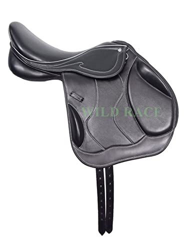 WILD RACE Spring-/Nahkontakt-Leder, austauschbarer Monoflap-Schlauchsattel/Leather Jumping/Close Contact, Monoflap Changeable Gullets Saddle (17") von WILD RACE