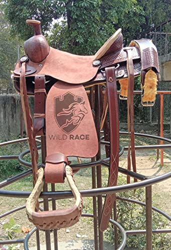 WILD RACE Western Dunkelbrauner Leder handgeschnitzter Roper Ranch Sattel/Western Dark brown Leather Hand carved Roper Ranch Saddle (15") von WILD RACE