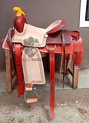 WILD RACE Western Natural & Brown Leather Strip Down Roper Ranch Cutter Sattel/Western Natural & Brown Leather Strip Down Roper Ranch Cutter Saddle (15") von WILD RACE