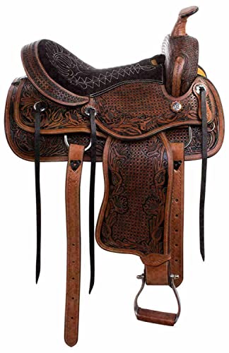 WILD RACE Westernleder-Pferdesattel aus Rindsleder, bequemer Sitz/Cowhide Western Leather Horse Saddle Comfy Seat (15") von WILD RACE