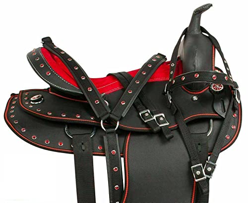 WILD RACE Wunderschöner Designer-Westernsattel aus synthetischem Barrel Racing/Beautiful Designer Synthetic Western Barrel Racing Western Saddle (12", Red-Black) von WILD RACE