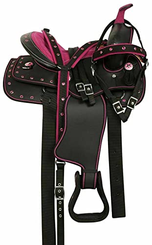 WILD RACE Wunderschöner Designer-Westernsattel aus synthetischem Barrel Racing/Beautiful Designer Synthetic Western Barrel Racing Western Saddle (13", Pink-Black) von WILD RACE