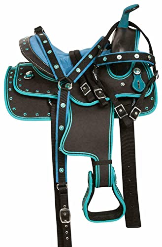 WILD RACE Wunderschöner Designer-Westernsattel aus synthetischem Barrel Racing/Beautiful Designer Synthetic Western Barrel Racing Western Saddle (15", Turquoise-Black) von WILD RACE