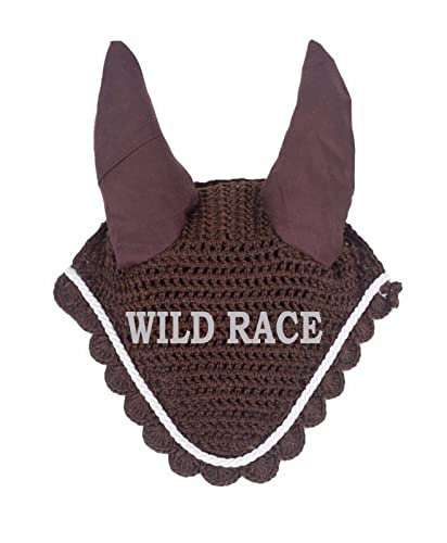 WILDRACE Fliegenschleier für Pferde, Ohrhaube, Fliegenmaske, Netz, Fliegenschleier, Häkeln (Cob, Braun) von WILD RACE