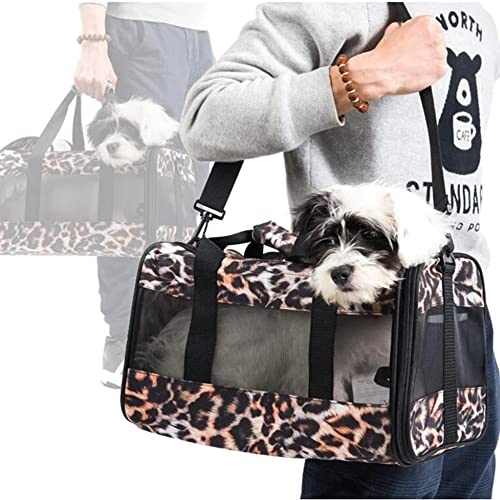 Wildeden Haustier-Transporttasche aus Netzstoff für kleine und mittelgroße Katzen und Hunde mit einem Gewicht von 6,8 kg, inkl. faltbarem Futternapf (3D-Leoparden-Druck) von WILDEDEN