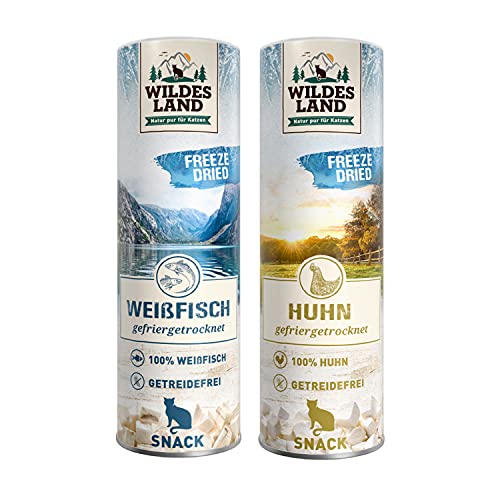 Wildes Land - Freeze Dried Snack für Katzen - Mix - 6 x - artgerecht - 100% Huhn & Weißfisch - schonende Gefriertrocknung - getreidefrei von WILDES LAND