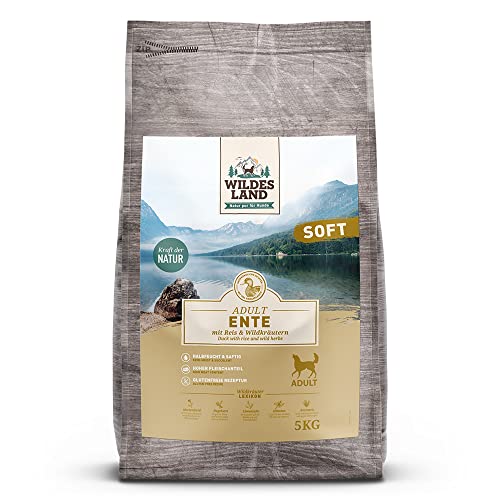 Wildes Land - Halbfeuchtes Trockenfutter für Hunde - Ente - 3 x 5 kg - Soft mit Reis und Wildkräutern - Glutenfrei - Extra viel Fleisch - Für alle Hunderassen - Beste Akzeptanz von WILDES LAND