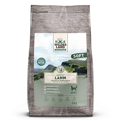 Wildes Land - Halbfeuchtes Trockenfutter für Hunde - Lamm - 3 x 5 kg -Soft mit Reis und Wildkräutern - Glutenfrei - Extra viel Fleisch - Für alle Hunderassen - Beste Akzeptanz von WILDES LAND