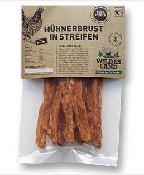 Wildes Land - Hühnerbrust in Streifen - 70 g - Extra viel Fleisch (93%) - Getreide- und glutenfrei - Unter 4% Fett - Für Hunde und Katzen von WILDES LAND