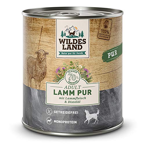 Wildes Land - Lamm PUR - 24 x 800 g - Mit Distelöl und Wildkräutern - Nassfutter für Hunde - Hoher Fleischanteil - Hohe Akzeptanz - Getreidefreies Hundefutter von WILDES LAND