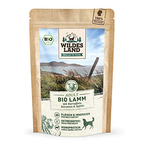 Wildes Land - Nassfutter für Hunde - Bio Lamm - 10 x 125 g - Getreidefrei - Extra hoher Fleischanteil von 60% - 100% zertifizierte Bio-Zutaten - Beste Akzeptanz und Verträglichkeit von WILDES LAND