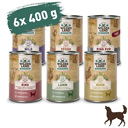 Wildes Land - Nassfutter für Hunde - Mix - 6 x 400 g - Glutenfrei - Extra viel Fleisch - Beste Akzeptanz und Verträglichkeit von WILDES LAND