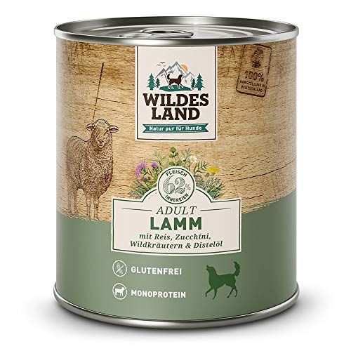 Wildes Land - Nassfutter für Hunde - Nr. 1 Lamm - 6 x 800 g - mit Reis, Zucchini, Wildkräutern & Distelöl - Glutenfrei - Extra viel Fleisch - Beste Akzeptanz und Verträglichkeit Wildes Land - Nassfutter für Hunde - Nr. 1 Lamm - 6 x 800 g - mit Reis, Zucchini, Wildkräutern & Distelöl - Glutenfrei - Extra viel Fleisch - Beste Akzeptanz und Verträglichkeit von WILDES LAND