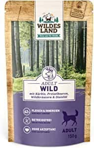 Wildes Land - Nassfutter für Hunde - Nr. 7 Wild - 6 x 400 g - mit Kürbis, Preiselbeeren, Wildkräutern & Distelöl - Glutenfrei - Extra viel Fleisch - Beste Akzeptanz und Verträglichkeit von WILDES LAND