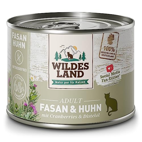 Wildes Land Nassfutter für Katzen, Geschmack, Huhn und Fasan, 6 x 200 g von WILDES LAND