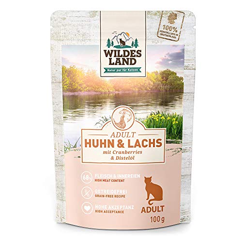 Wildes Land Nassfutter für Katzen, Huhn und Lachs, 100 g von WILDES LAND