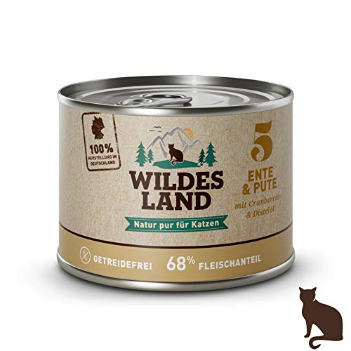 Wildes Land Nassfutter für Katzen, Truthahn und Ente, 6 x 200 g von WILDES LAND