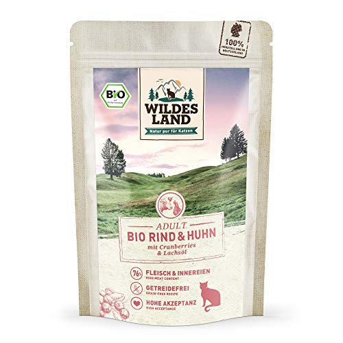 Wildes Land - Nassfutter für Katzen - Nr. 1 Rind & Huhn - Bio - 12 x 85 g - Aus kontrolliertem biologischen Anbau - Getreidefrei - Extra viel Fleisch von WILDES LAND