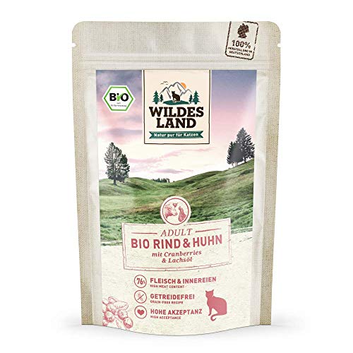 Wildes Land - Nassfutter für Katzen - Nr. 1 Rind & Huhn - Bio - 24 x 85 g - Aus kontrolliertem biologischen Anbau - Getreidefrei - Extra viel Fleisch von WILDES LAND