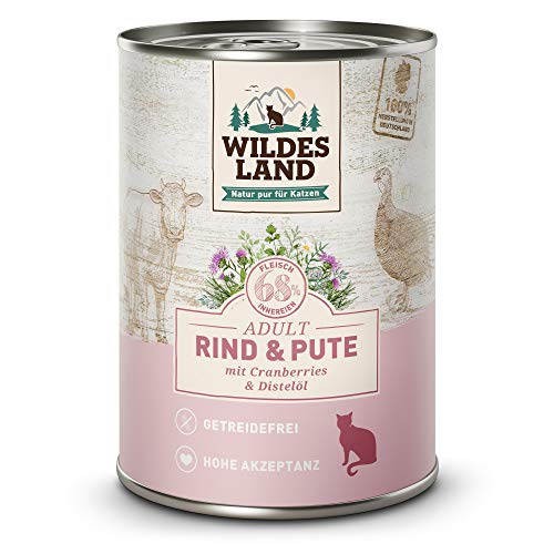 Wildes Land - Nassfutter für Katzen - Nr. 1 Rind & Pute - 12 x 400 g - Getreidefrei - Extra viel Fleisch - Beste Akzeptanz und Verträglichkeit von WILDES LAND