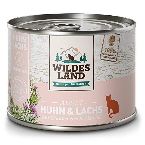 Wildes Land - Nassfutter für Katzen - Nr. 2 Huhn & Lachs - 24 x 200 g - Getreidefrei - Extra viel Fleisch - Beste Akzeptanz und Verträglichkeit von WILDES LAND